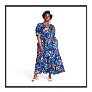 Women's Plus Size Polka Dot Print Puff Sleeve Midi Dress - Tabitha Brown